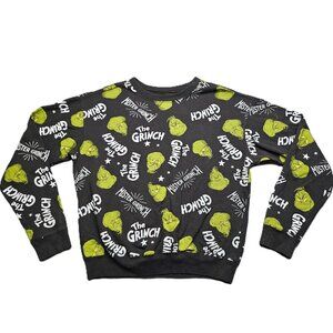 The Grinch Women’s Black Pullover Sweater Size Medium All Over Print Long Sleeve
